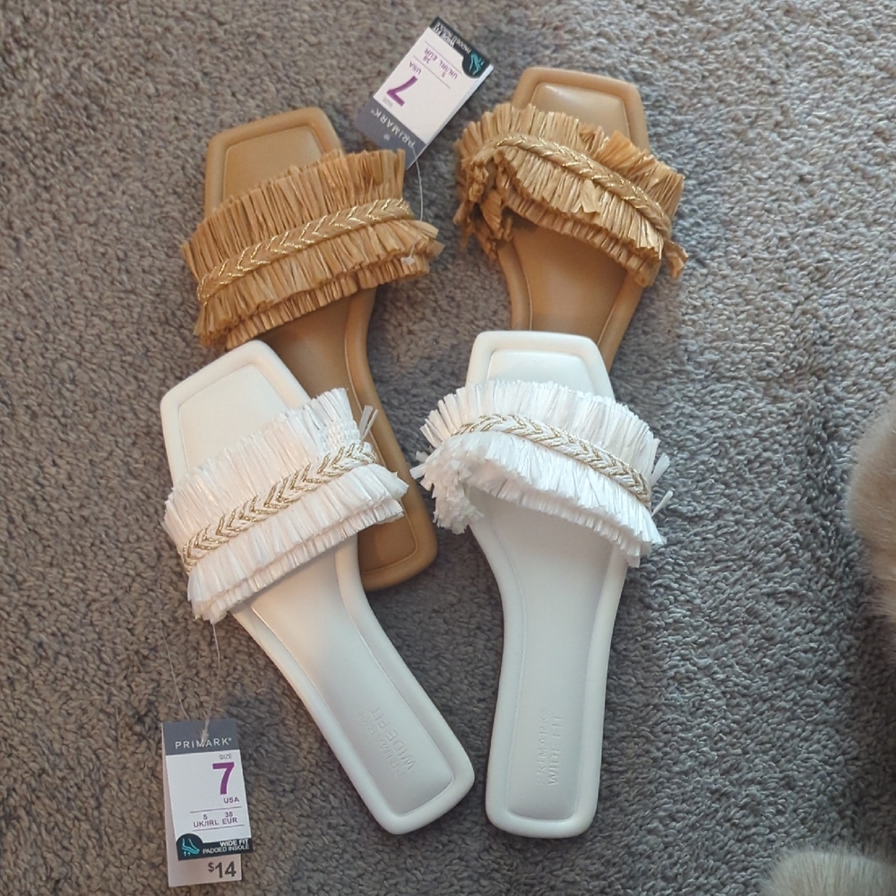 Primark Women's Fringe Sandals - Cream and Tan
